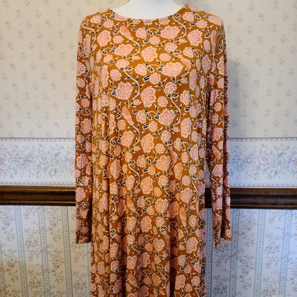 OLD NAVY KNIT " SWING " YELLOW FLORAL MIDI WITH LONG SLEEVES (XL)